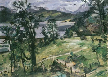 Táj a Walchensee tónál vörösfenyővel